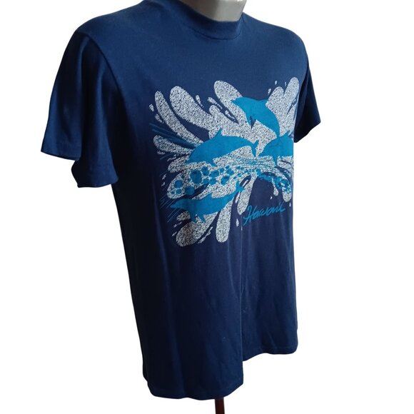 Vintage T-Shirt Single Stitch Large 1980's Hanes Hawaii Surfer Dolphins Print - Picture 3 of 8